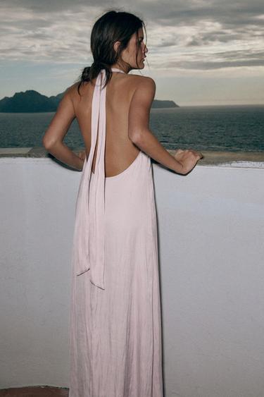 ROBE MIDI HALTER SATINÉE - Lilas de Zara - Image 1