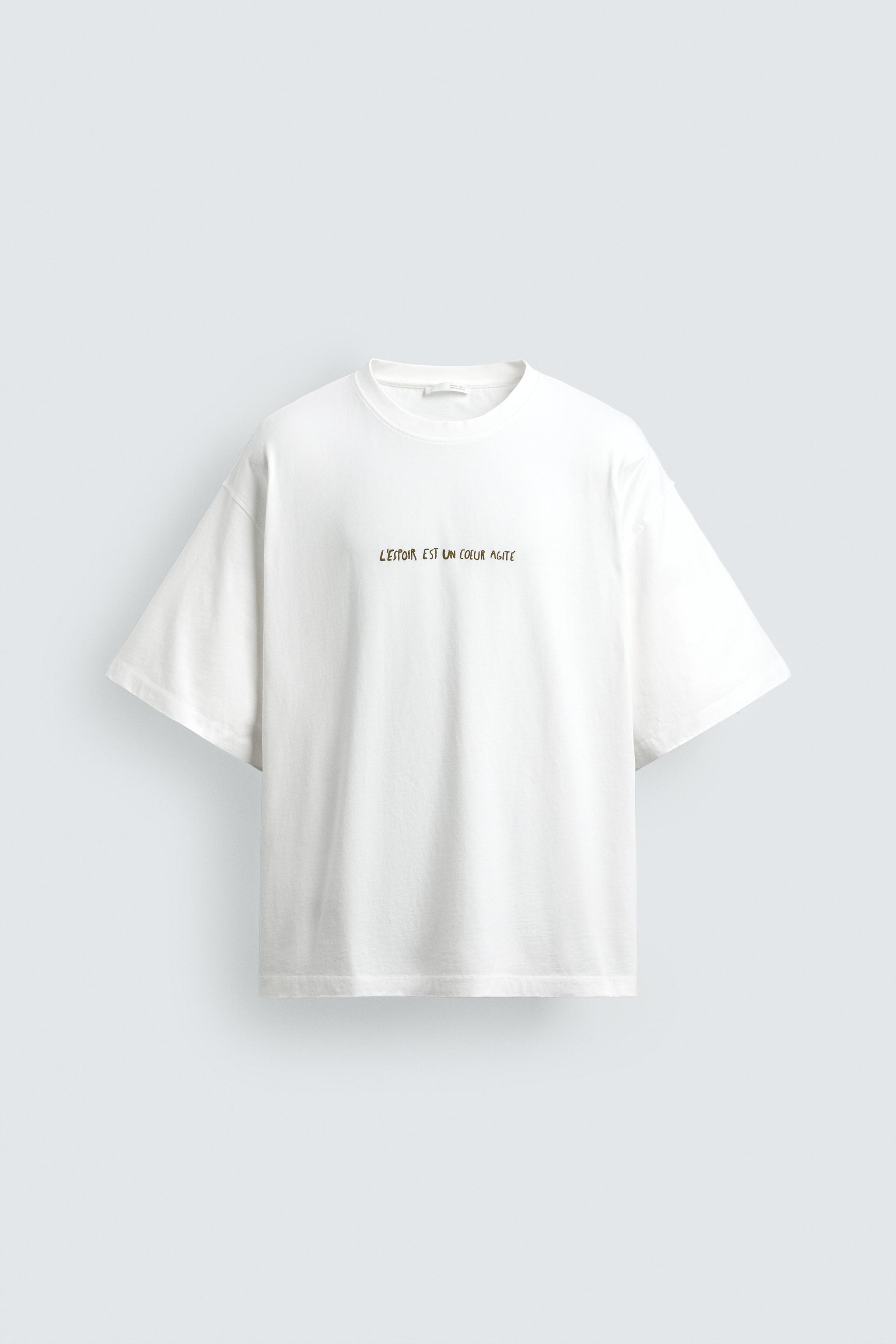 RELAXED FIT SQUARED GRAPHIC T-SHIRT - White | ZARA United States