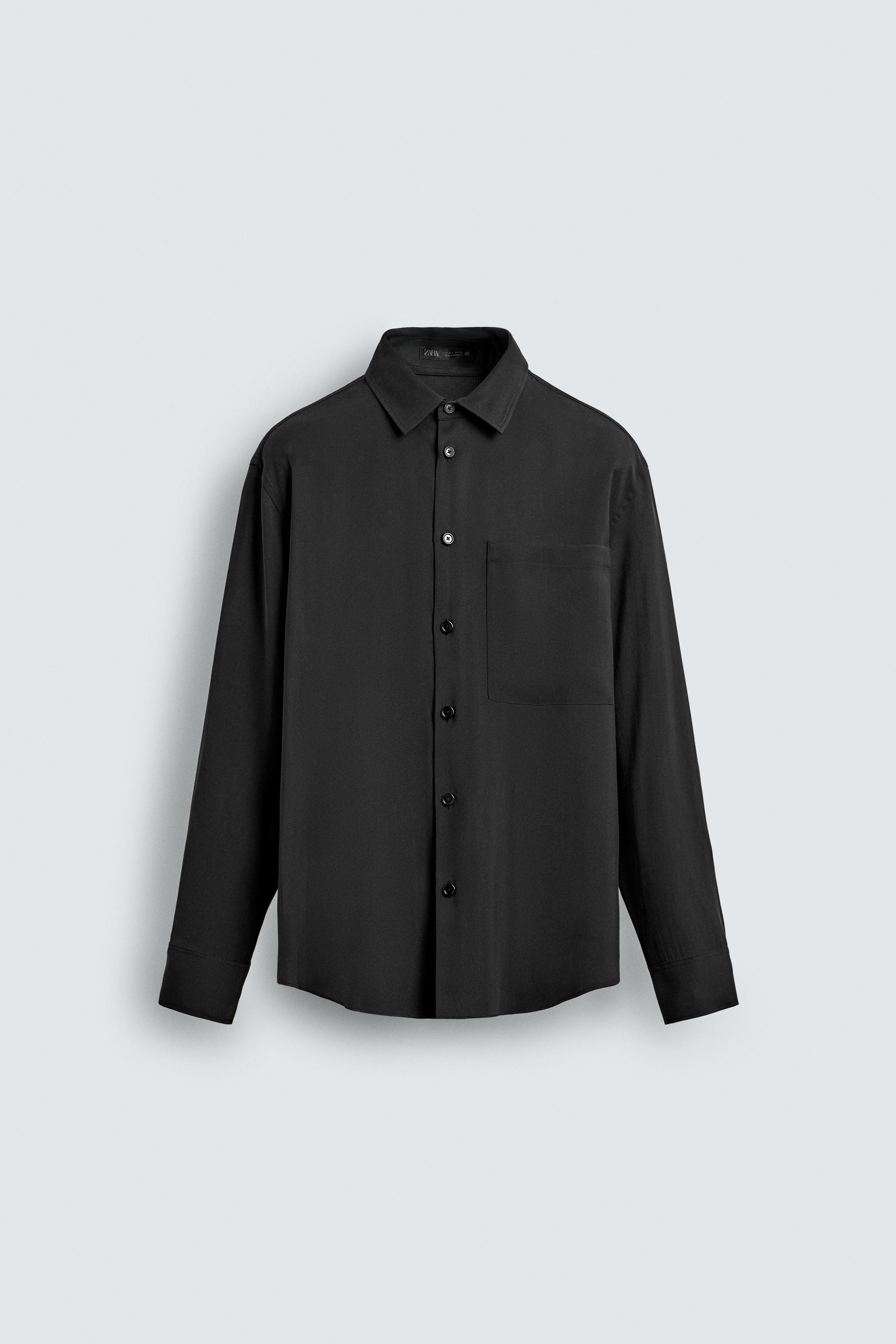 FLUID SHIRT WITH POCKET — Black