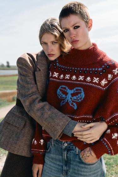 JACQUARD HIGH NECK JUMPER - Maroon by Zara