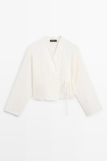 Zara Total look textured short kimono - Oyster-white - Image 0
