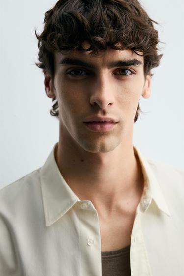 REGULAR FIT COTTON-SILK SHIRT - Oyster-white by Zara - Image 4