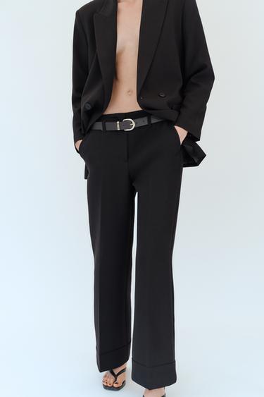 BELTED TROUSERS WITH TURN-UP HEMS - Black by Zara