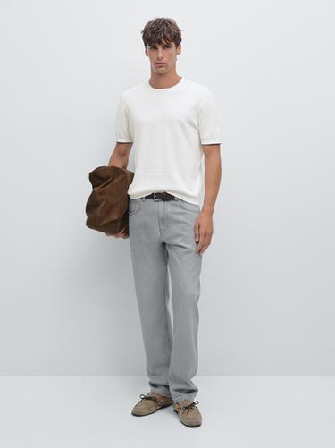 Zara Short sleeve knit T-shirt with colour detail - White - Image 0
