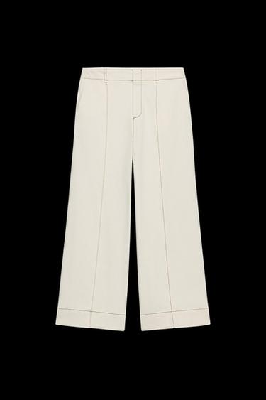 Zara TOPSTITCHED CULOTTES - Ecru