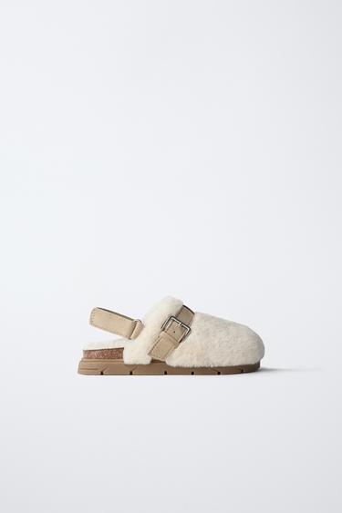 Zara FAUX FUR LINED CLOGS - Off White - Image 0