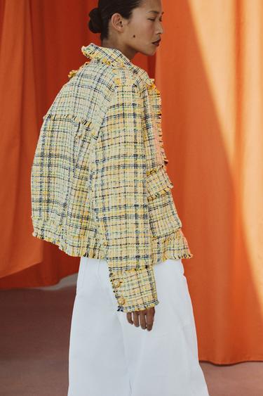 VESTE À CARREAUX TEXTURÉE ZW COLLECTION - Jaune de Zara - Image 3