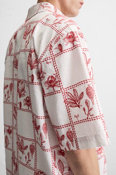 CHEMISE BRODERIES CONTRASTE - Blanc / Rouge de Zara - Image 4