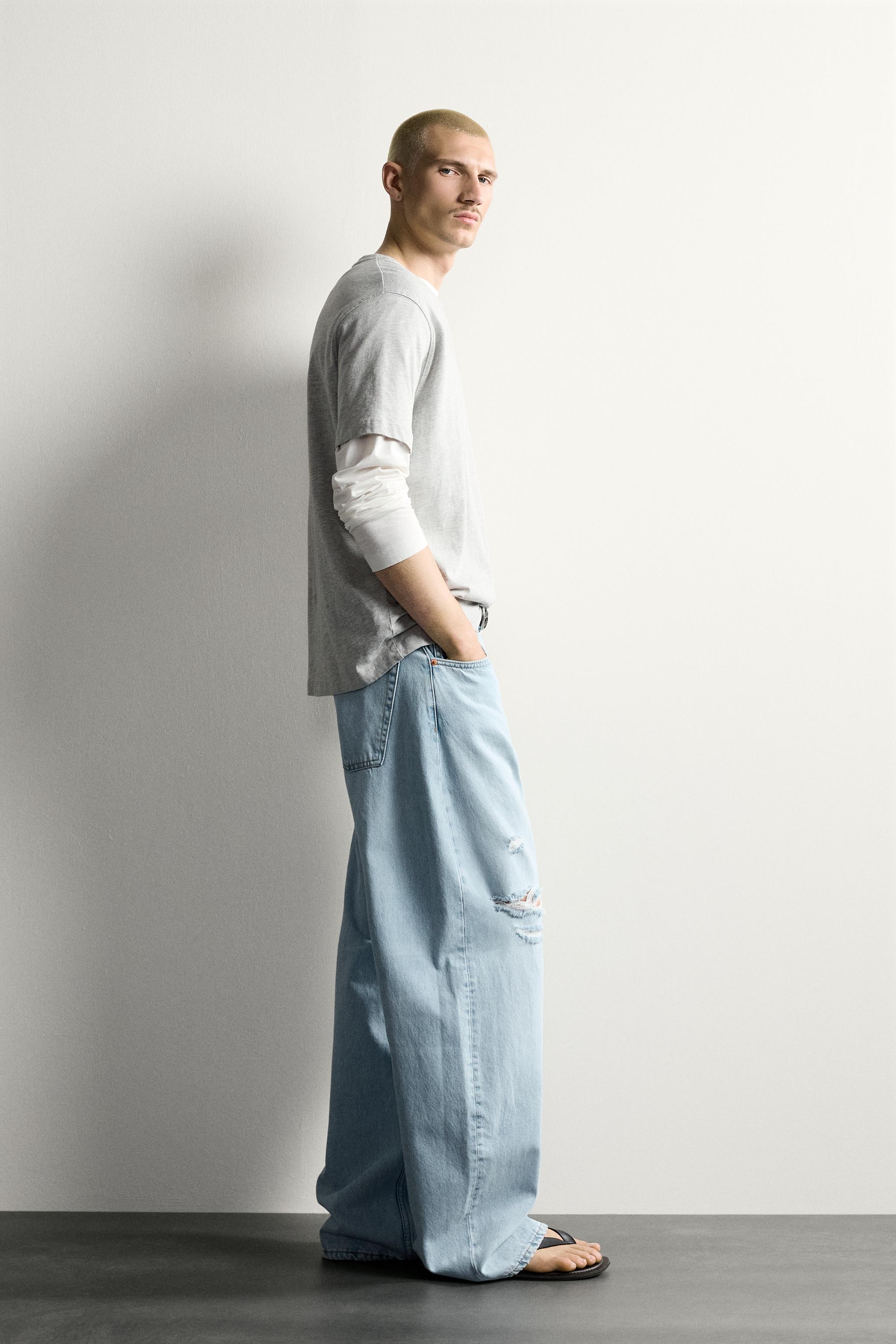 Мужские джинсы Zara RIPPED BARREL FIT JEANS — фото 4