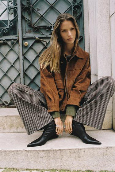 STRAIGHT CHECK TROUSERS WITH BELT - Brown / Ecru by Zara
