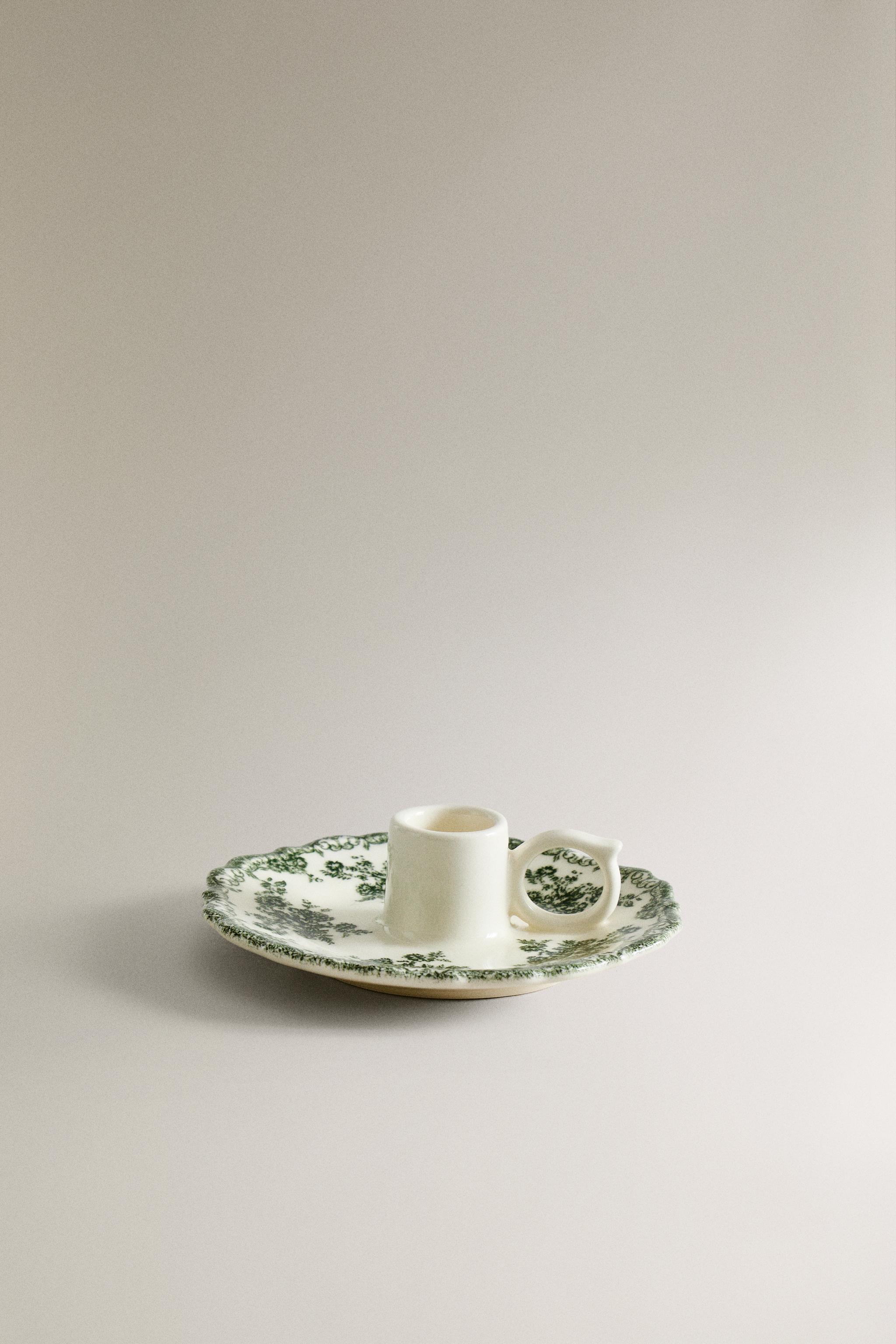 FLORAL EARTHENWARE CANDLEHOLDER - Dark olive | ZARA United States