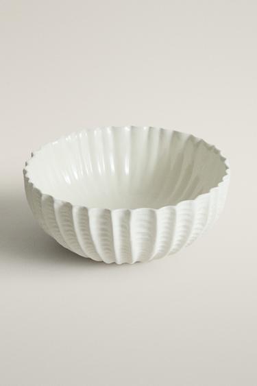 STONEWARE SALAD BOWL WITH RELIEF — White 2