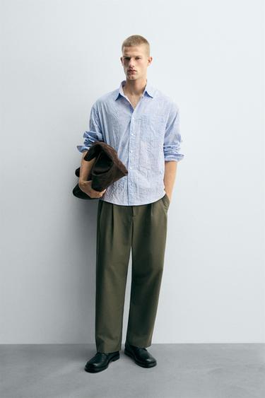 Zara STRIPED WRINKLED EFFECT SHIRT - Sky blue - Image 0