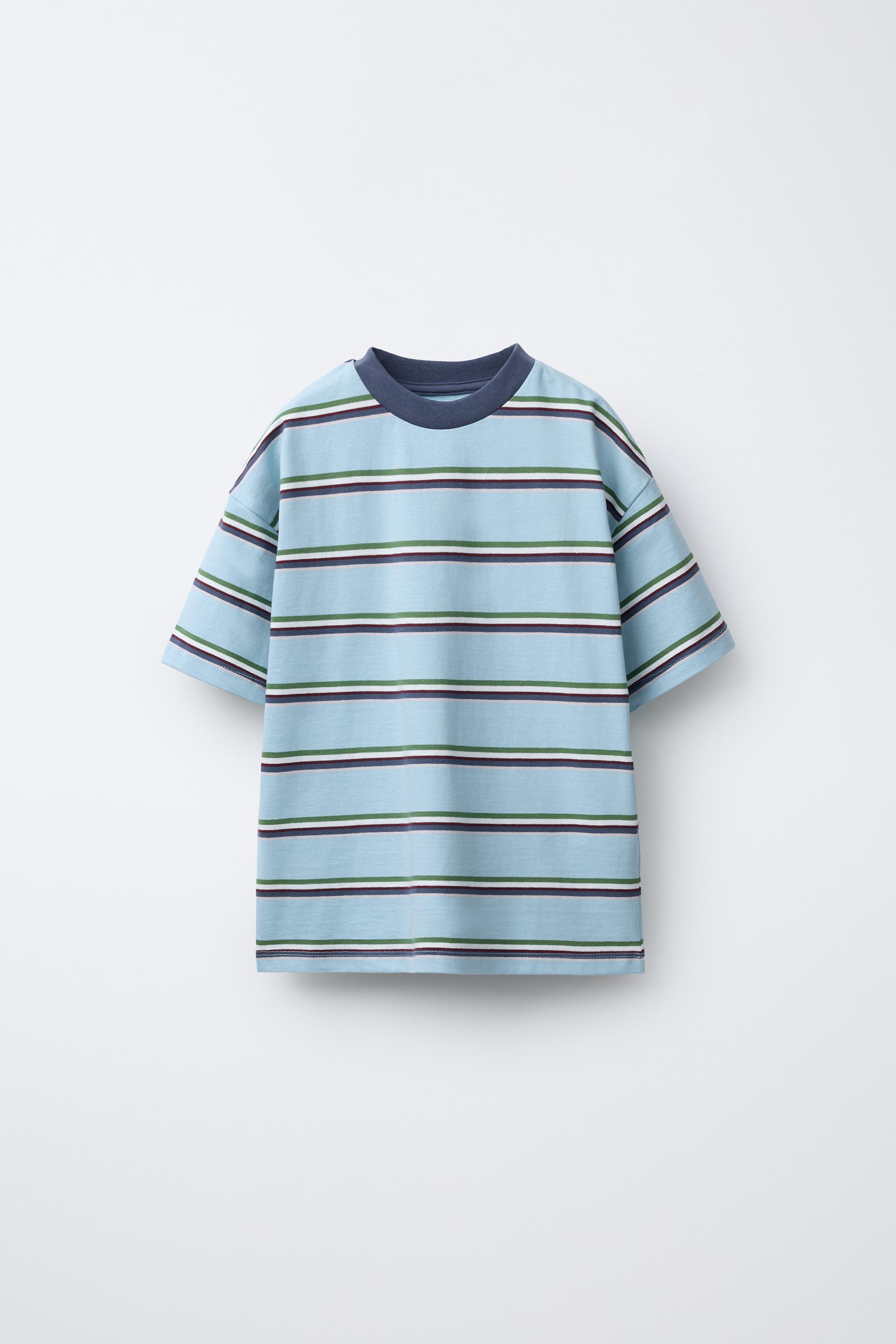 ストライプ柄プリントTシャツ - ブルー | ZARA Japan / 日本