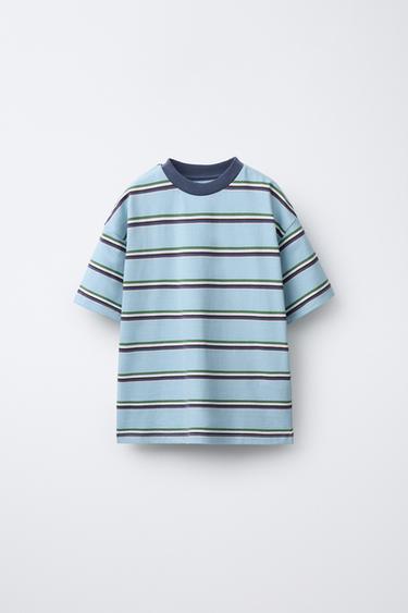 ФУТБОЛКА С ПРИНТОМ В ПОЛОСКУ — СИНИЙ от Zara