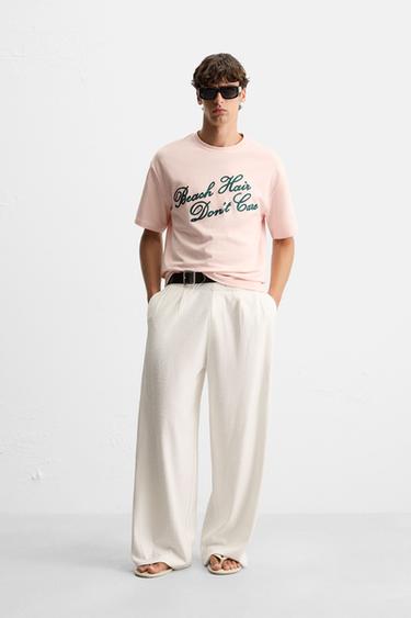 EMBROIDERED SLOGAN T-SHIRT - Pale pink by Zara