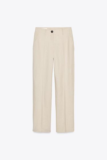 LINEN BLEND STRAIGHT TROUSERS - Light beige by Zara