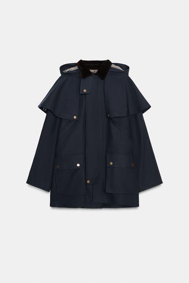 HOODED CONTRAST COLLAR TRENCH COAT ZW COLLECTION - Blue by Zara