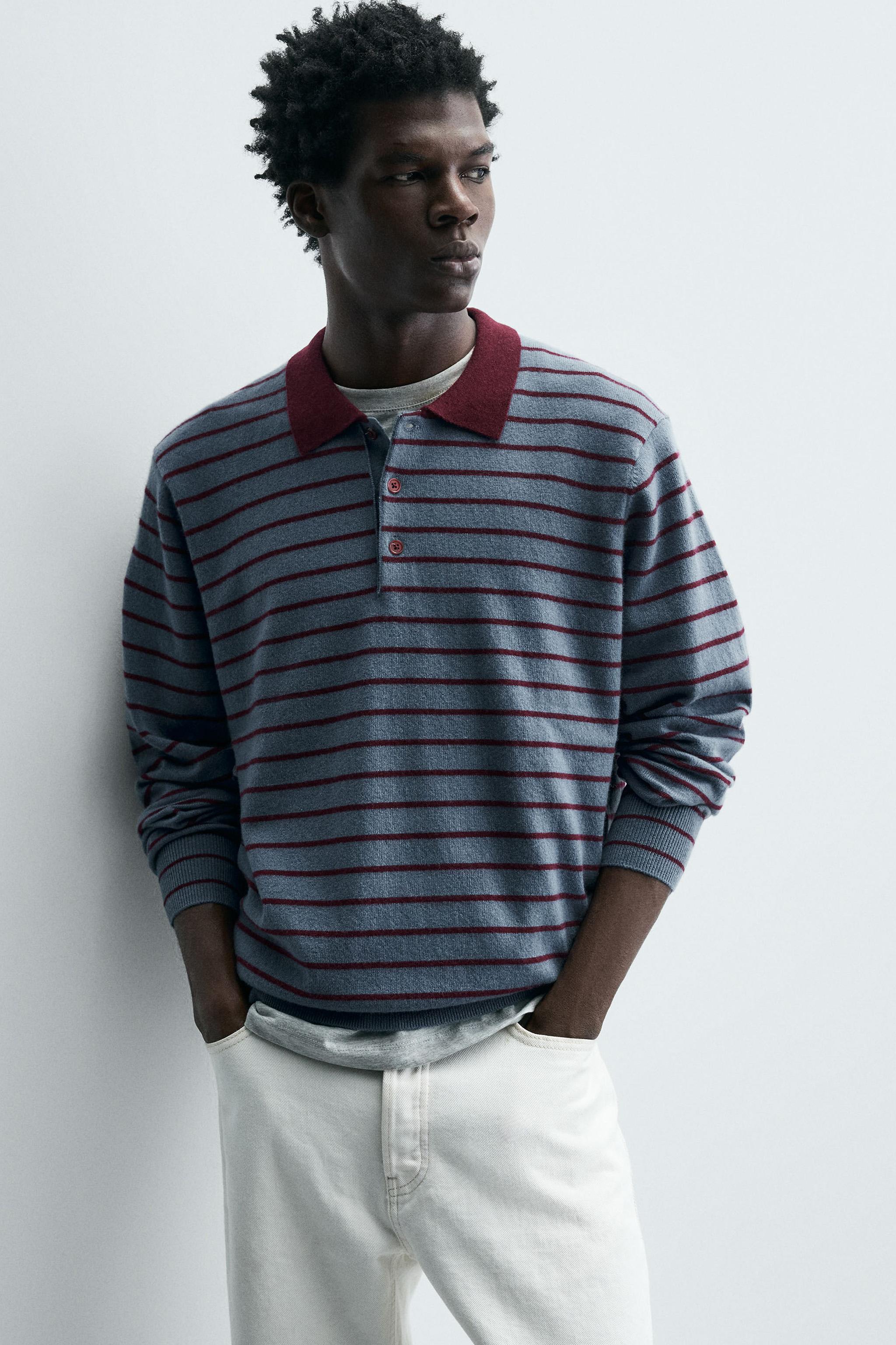 STRIPED WOOL BLEND KNIT POLO SHIRT