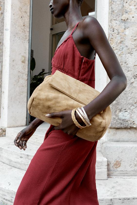 LEATHER CROSSBODY BAG WITH FLAP - SAND/BROWN by Zara - Image 0
