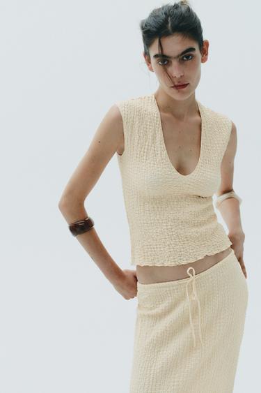 TEXTURED TOP - Light yellow by Zara