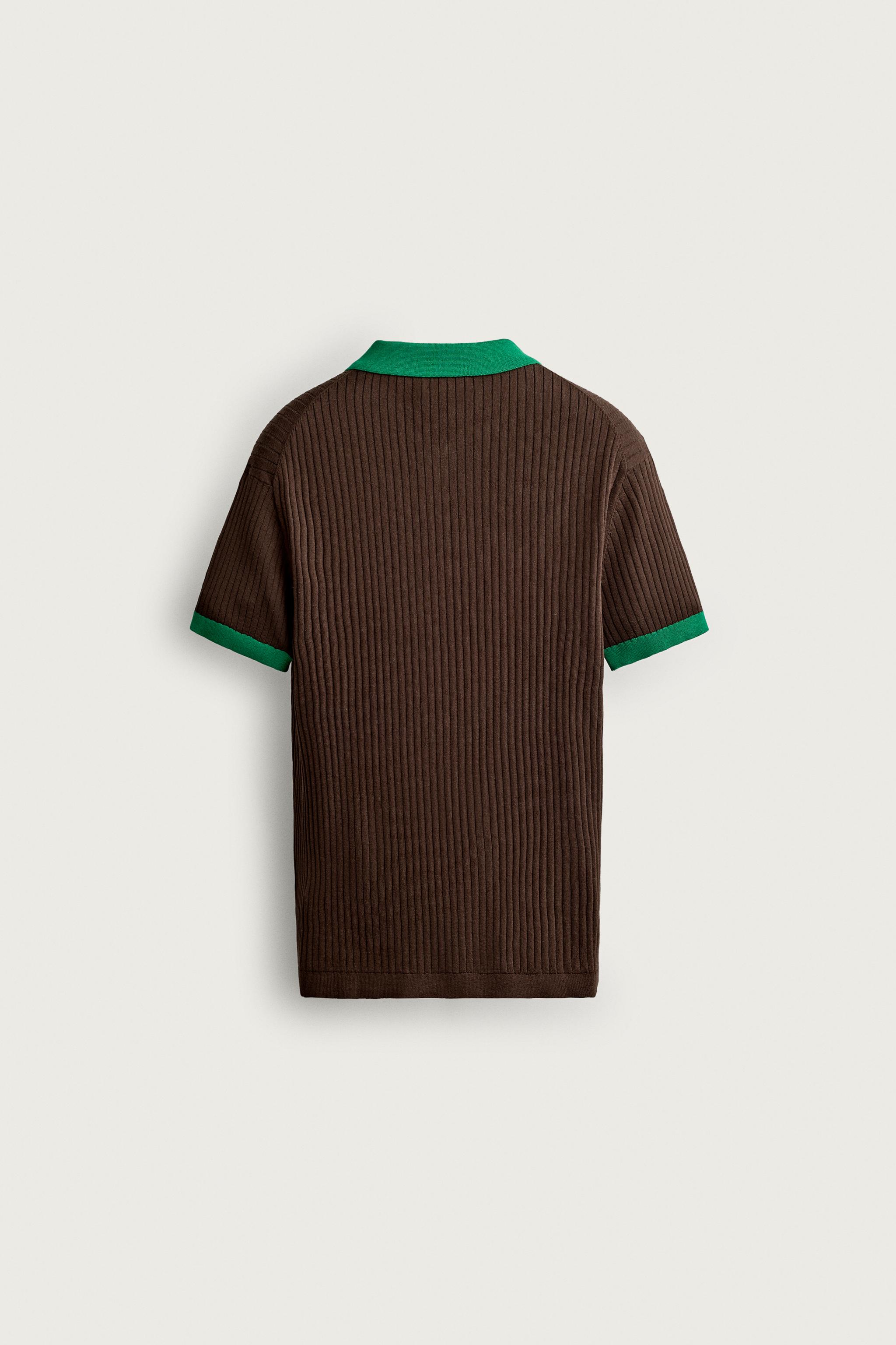 Мужские рубашки Zara COLOR BLOCK ZIP KNIT POLO SHIRT — фото 8