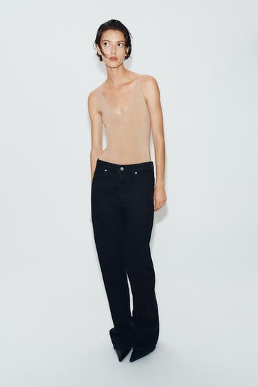v-neck polyamide top - Ecru by Zara