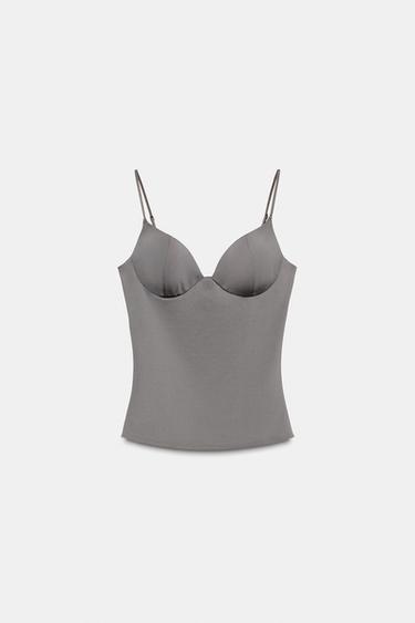 TOP MESCLA POLIAMIDA - Plom fosc de Zara