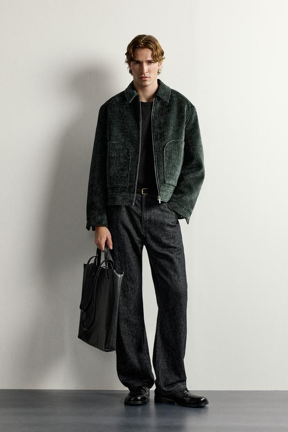 FLOCKED EFFECT TEXTURE JACKET - Dark green by Zara - Image 0