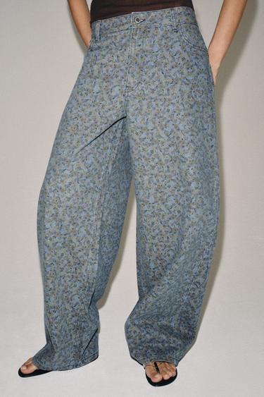 JEAN ZW COLLECTION BARREL TAILLE HAUTE FLEURS - Bleu de Zara - Image 1