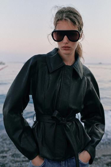 VESTE CEINTURÉE - Noir / Blanc de Zara