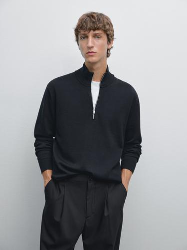 Zara Mock neck knit sweater with zip - Navy blue