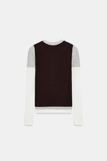 TRIPLE EFFECT LONG SLEEVE T-SHIRT - Brown by Zara - Image 5