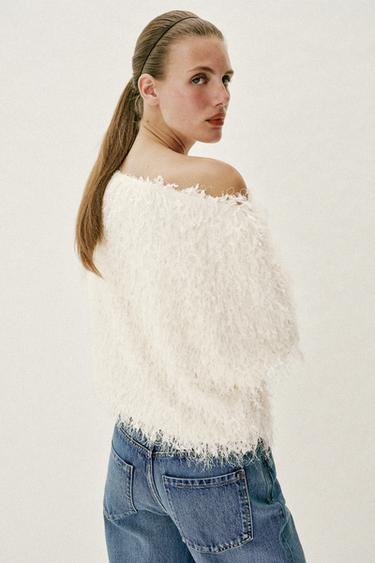 TOP EN MAILLE FRANGES - Écru de Zara - Image 4