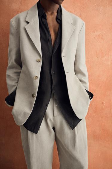 בלייזר מחויט RELAXED FIT מכותנה ופשתן - חול של Zara