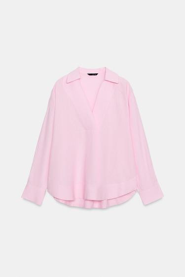 BLUSA AMPLIA CON LINO - Rosa de Zara