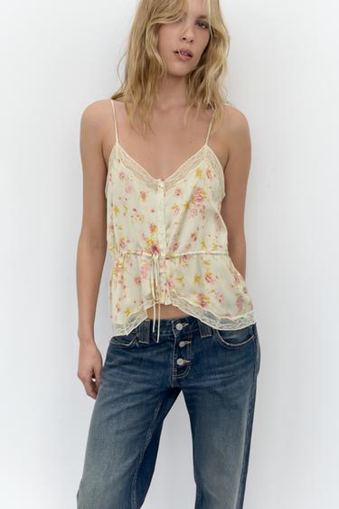 SATIN FLORAL LACE TOP - Cava by Zara
