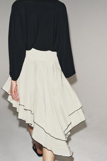 ZW COLLECTION ASYMMETRIC RUFFLE SKIRT - Beige / Green by Zara