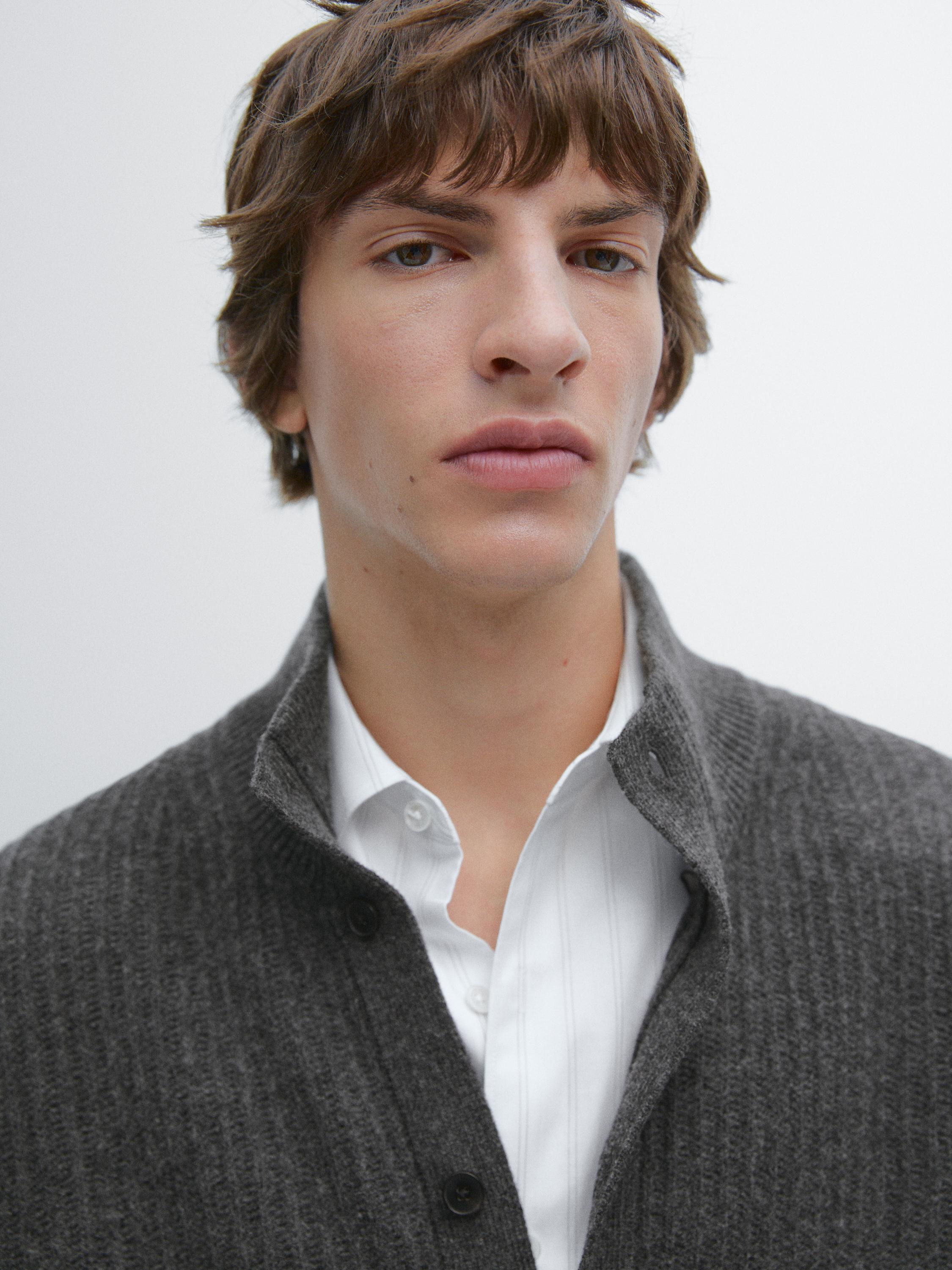 Cardigan à col montant en coton mélangé