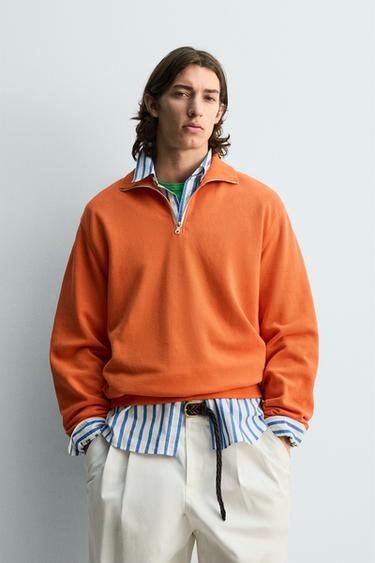 PIQUÉ QUARTER-ZIP SWEATSHIRT - Orange by Zara