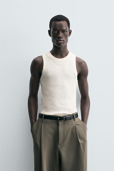 Zara RIBBED TANK TOP - Sand