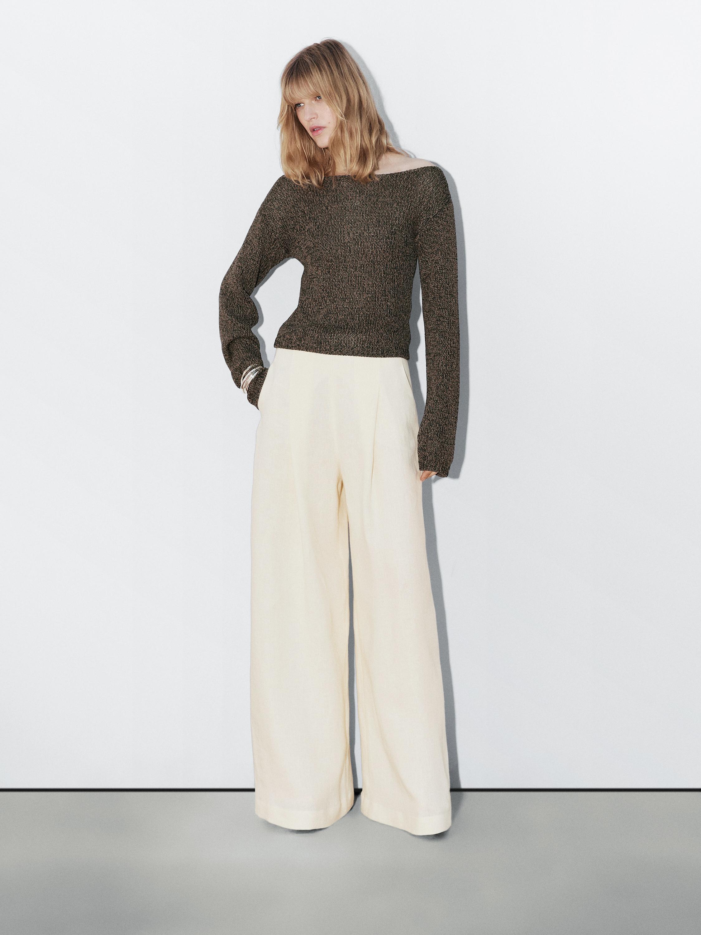 100% linen wide-leg trousers