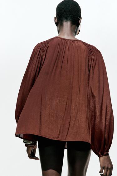 GATHERED FLOWING BLOUSE - Brown by Zara - Image 2