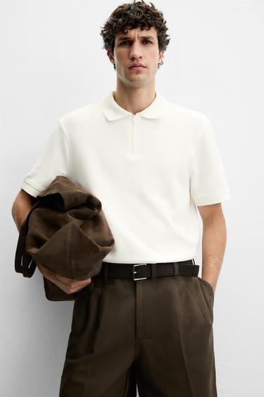QUARTER-ZIP POLO SHIRT - Oyster-white by Zara