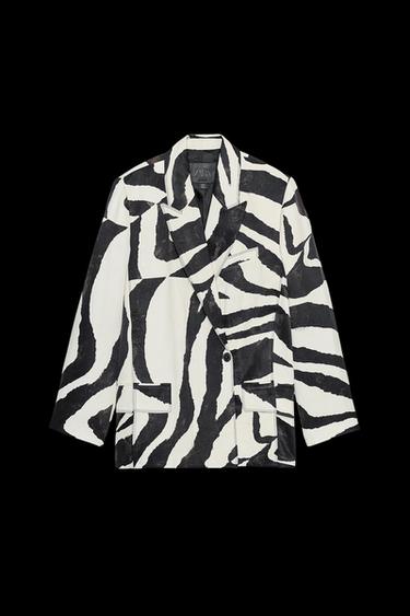 Zara ZW COLLECTION ANIMAL PRINT BLAZER - Black / White
