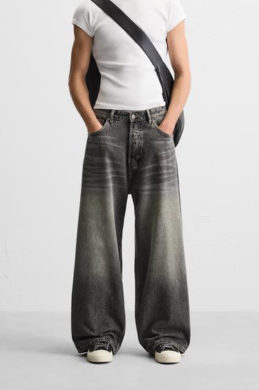 Zara SUPER BAGGY FIT JEANS - Charcoal