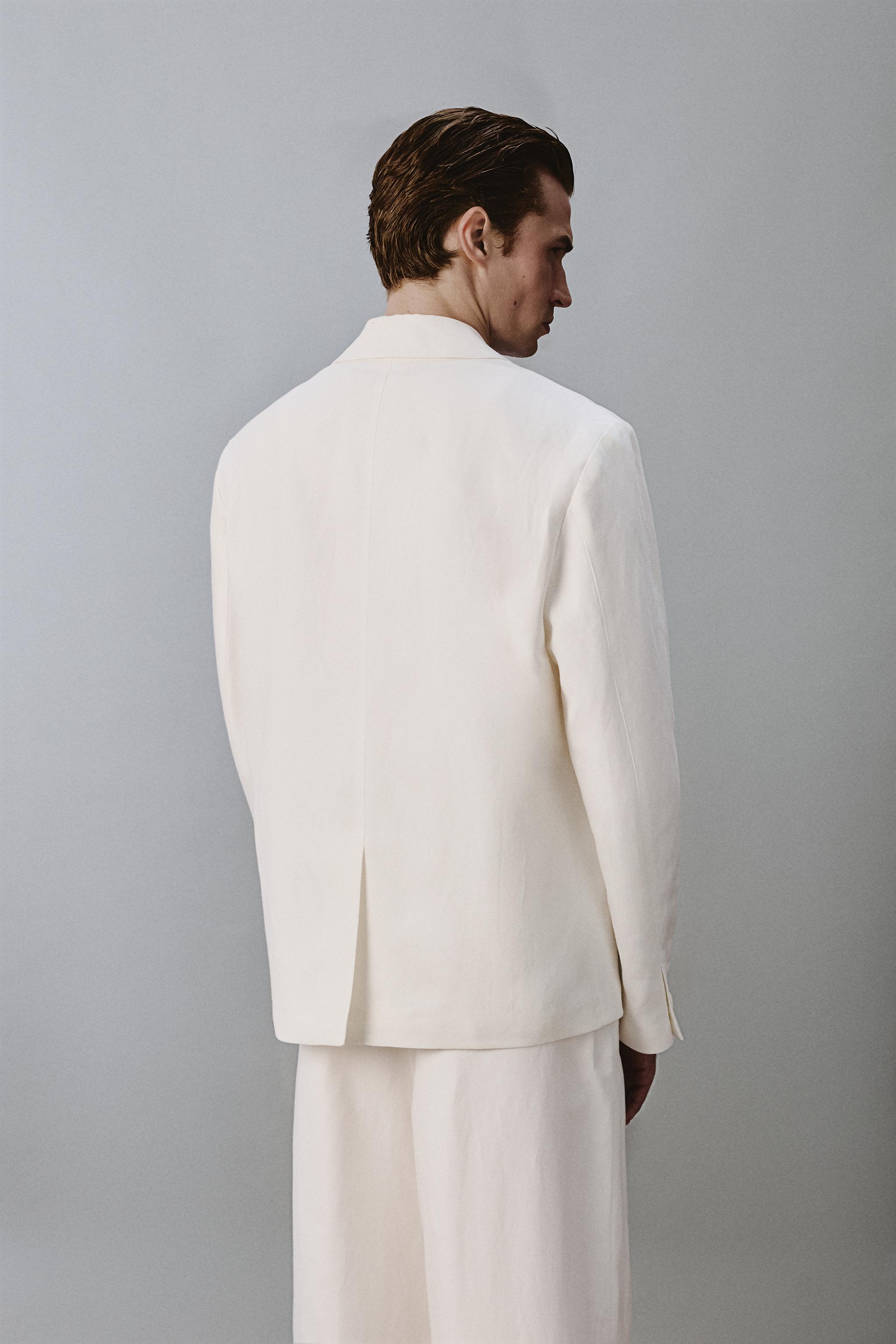 zara linen blazer dress Manire de Voir Women's Zara Double Breasted Blazer Dress With Chain - Natural