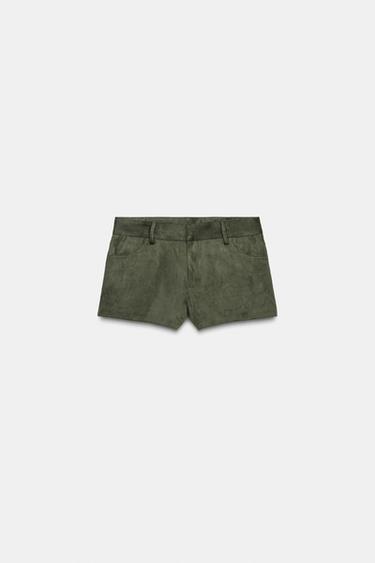 SUEDE EFFECT MINI SHORTS - Moss green by Zara