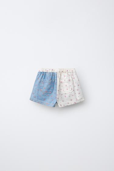 BERMUDA EN JEAN PATCHWORK FLEURS - Bleu / Blanc de Zara - Image 1