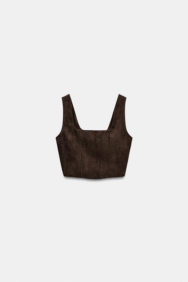 FAUX SUEDE CROP TOP - Chocolate brown by Zara - Image 5